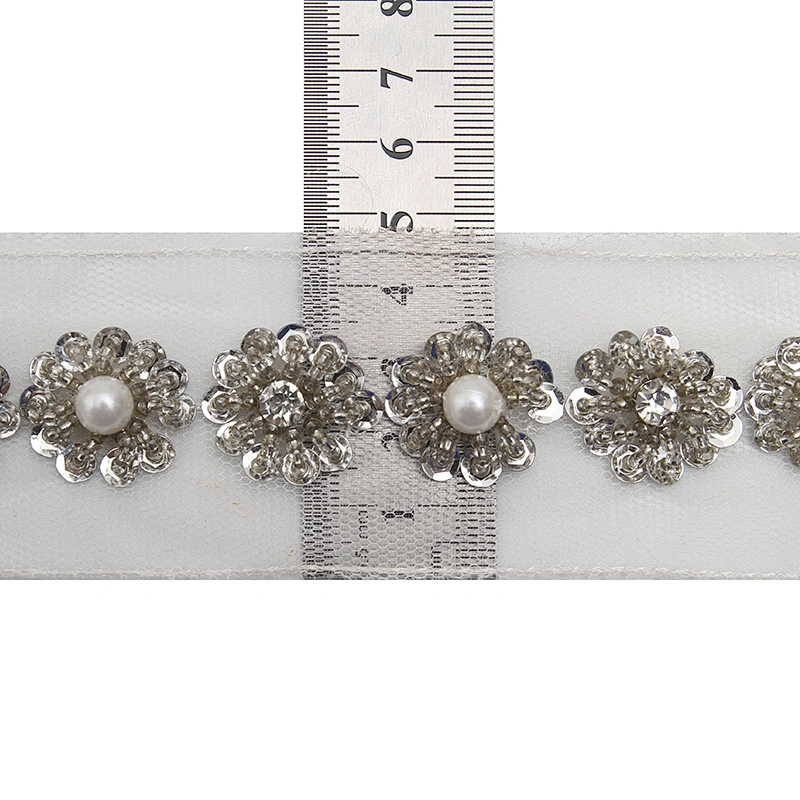 kavatar  wholesale new Handmade Bead lace Embroidered Tulle Trim wedding with Accessories Beads Crystals & Rhinestones