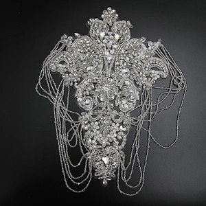 Christmas Cherry Flower Decorative Sew on Rhinestone Beaded Patches Wholesale patches for clothing