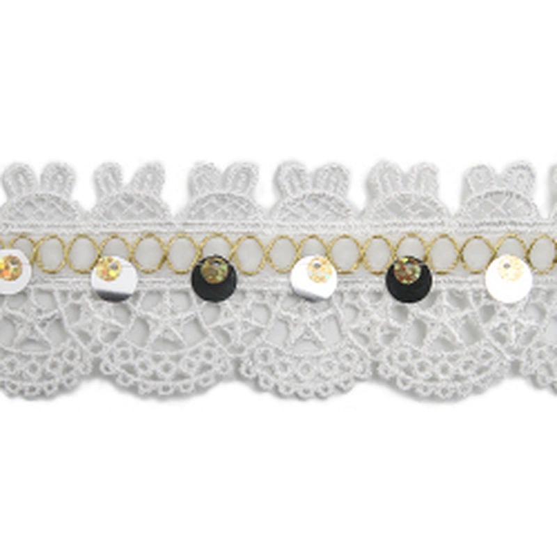 Wholesale sequins Lace Trim Water soluble lace white bridal lace trim Embroidery Sequin Tape For Dress cheap