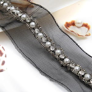 kavatar  wholesale new Handmade Bead lace Embroidered Tulle Trim wedding with Accessories Beads Rhinestones