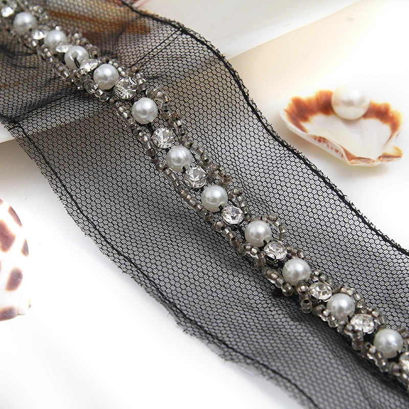 kavatar  wholesale new Handmade Bead lace Embroidered Tulle Trim wedding with Accessories Beads Rhinestones