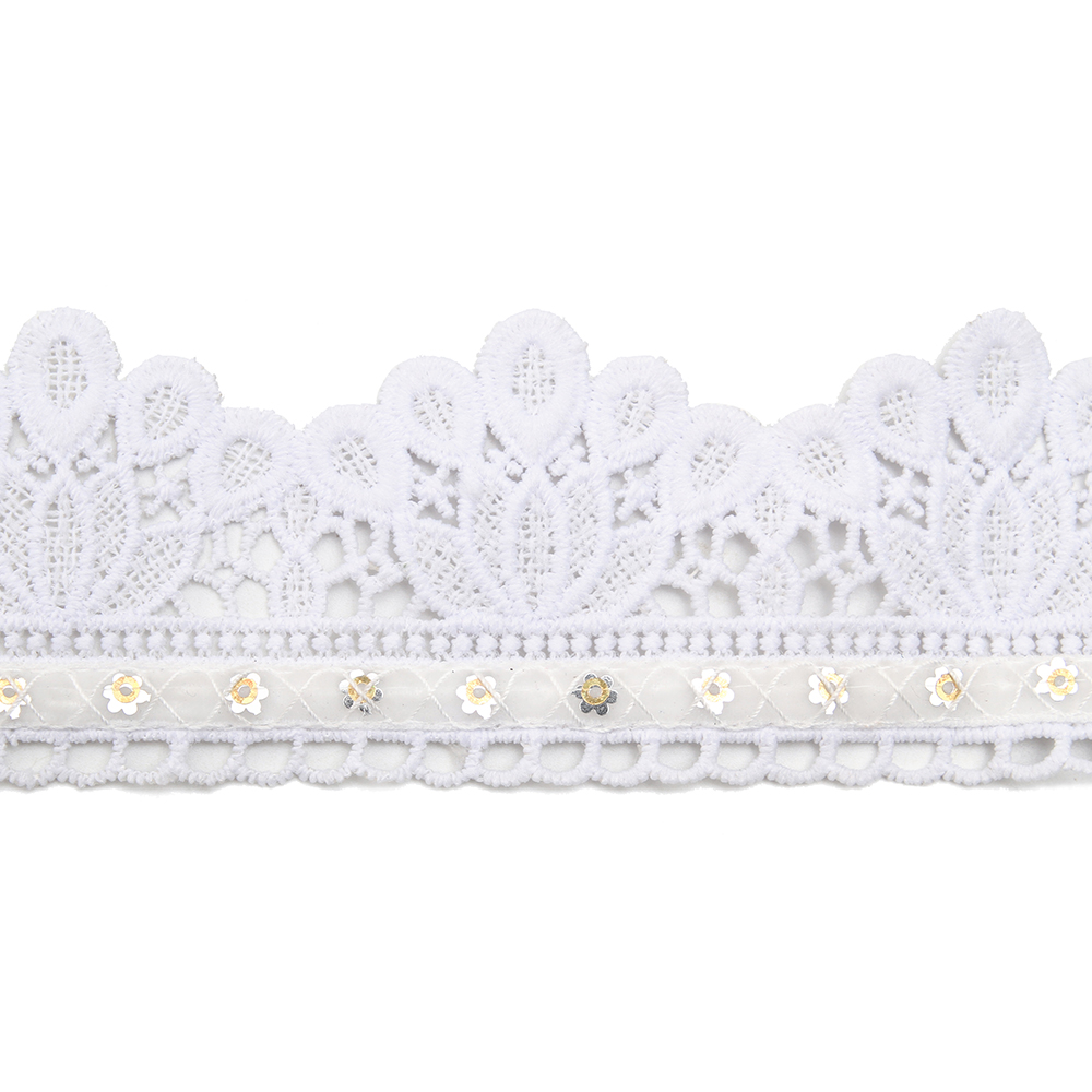 Wholesale sequins Lace Trim Water soluble lace white bridal lace trim Embroidery Sequin Tape For Dress cheap