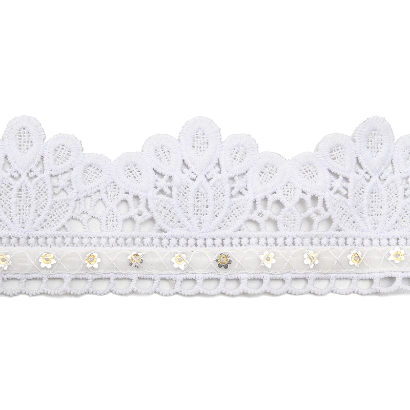 Wholesale sequins Lace Trim Water soluble lace white bridal lace trim Embroidery Sequin Tape For Dress cheap