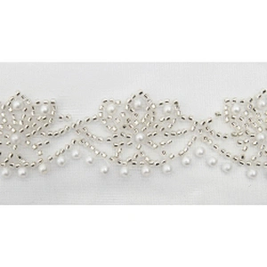 Wholesale Embroidery beaded lace trim 5.7 cm Mesh fabric lace trims beautiful White Accessories for dress 3D wedding Designer