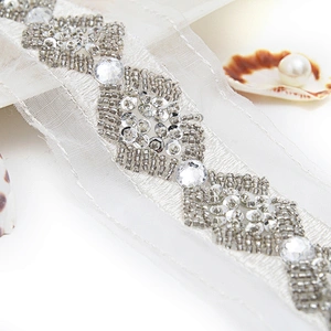 kavatar  wholesale new Handmade Bead lace Embroidered Tulle Trim wedding with Accessories Beads Rhinestones