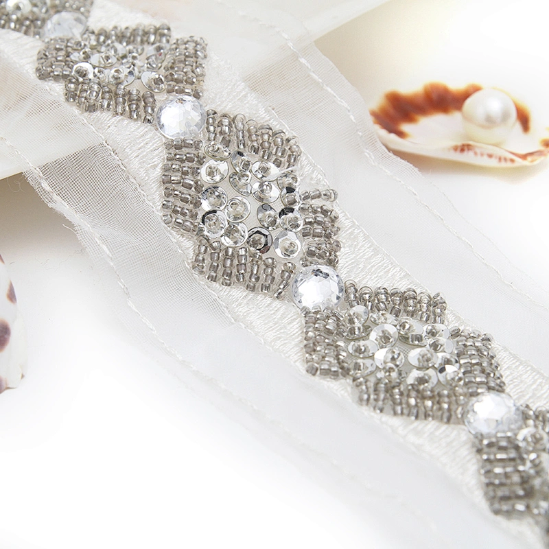 kavatar  wholesale new Handmade Bead lace Embroidered Tulle Trim wedding with Accessories Beads Rhinestones