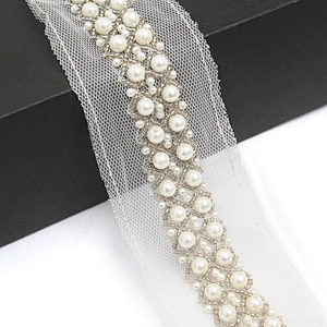 kavatar  wholesale new Handmade Bead lace Embroidered Tulle Trim wedding with Accessories Beads Crystals & Rhinestones