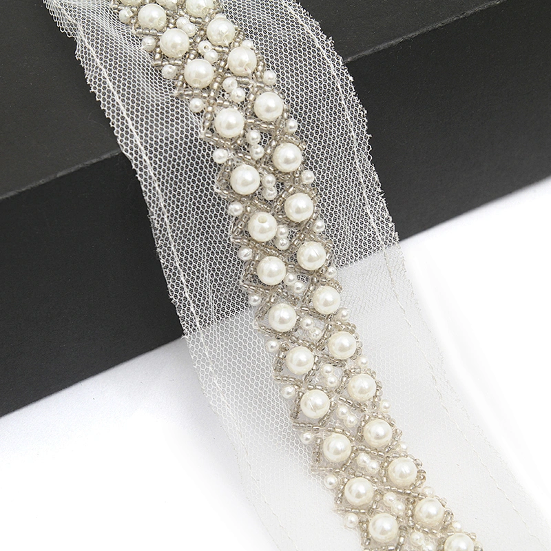 kavatar  wholesale new Handmade Bead lace Embroidered Tulle Trim wedding with Accessories Beads Crystals & Rhinestones