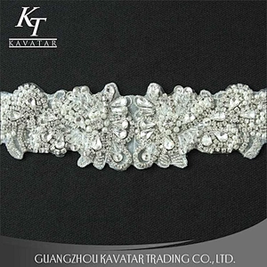 Guangzhou Accessories Custom Rhinestone Applique Patches For Wedding Dress Crystal belt for Bridal Dress Accessories