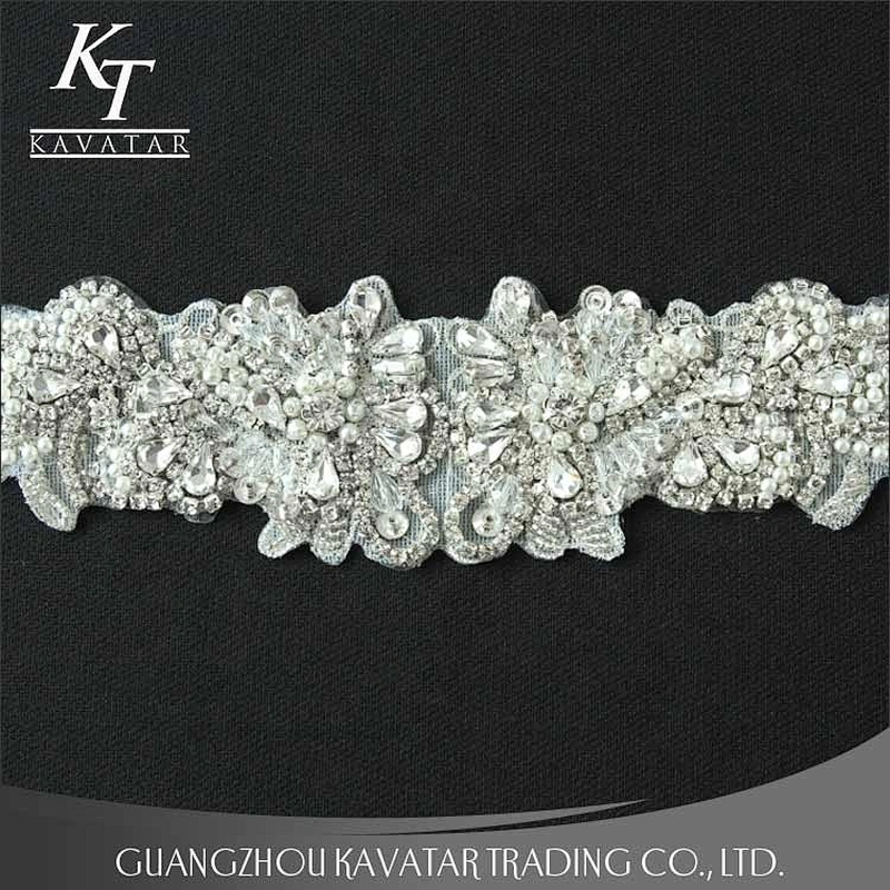 Guangzhou Accessories Custom Rhinestone Applique Patches For Wedding Dress Crystal belt for Bridal Dress Accessories