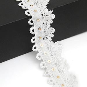 Wholesale sequins Lace Trim Water soluble lace white bridal lace trim Embroidery Sequin Tape For Dress cheap
