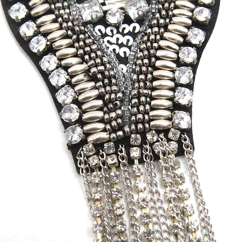 wholesale  designer badges cloth stickers Sew on for clothing accessories decoration 3D patch  rhinestone Metal Chain Tassel