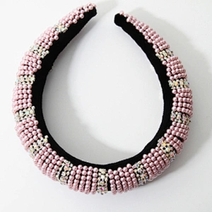 Pink bead headband blue color pearl headband Bridal with hand sewn acrylic bead flower Hairbands bow hairband latest hairband de