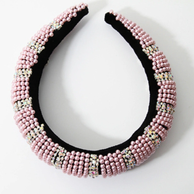Pink bead headband blue color pearl headband Bridal with hand sewn acrylic bead flower Hairbands bow hairband latest hairband de