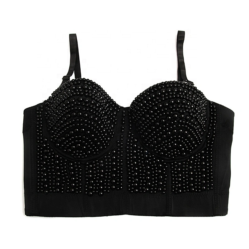 High corset crop top sexy black women's handmade rhinestone diamond sexy underwear fashion sexy underwear