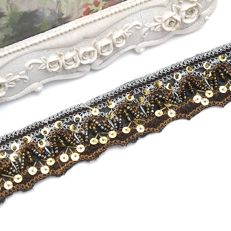 kavatar  wholesale new Handmade Bead lace Embroidered Tulle Trim wedding with Accessories Beads Rhinestones