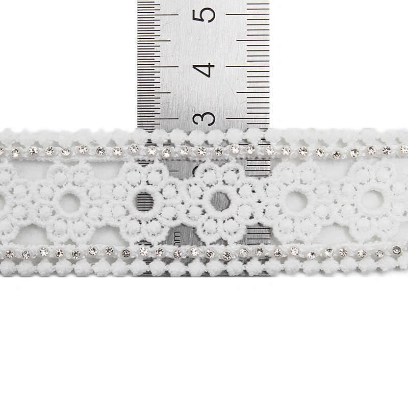Wholesale Chain lace trim rhinestone 2.8 cm Sew-On lace trim Polyester net mesh Lace trimmings wedding for clothes  Accessories