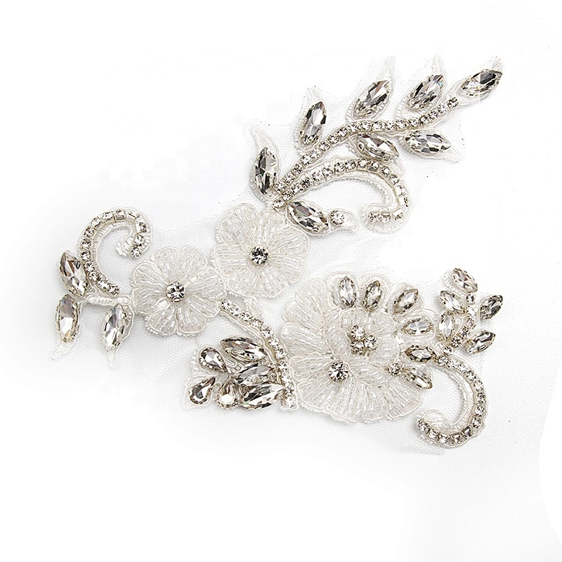 Christmas Cherry Flower Decorative Sew on Rhinestone Beaded Patches Wholesale patches for clothing