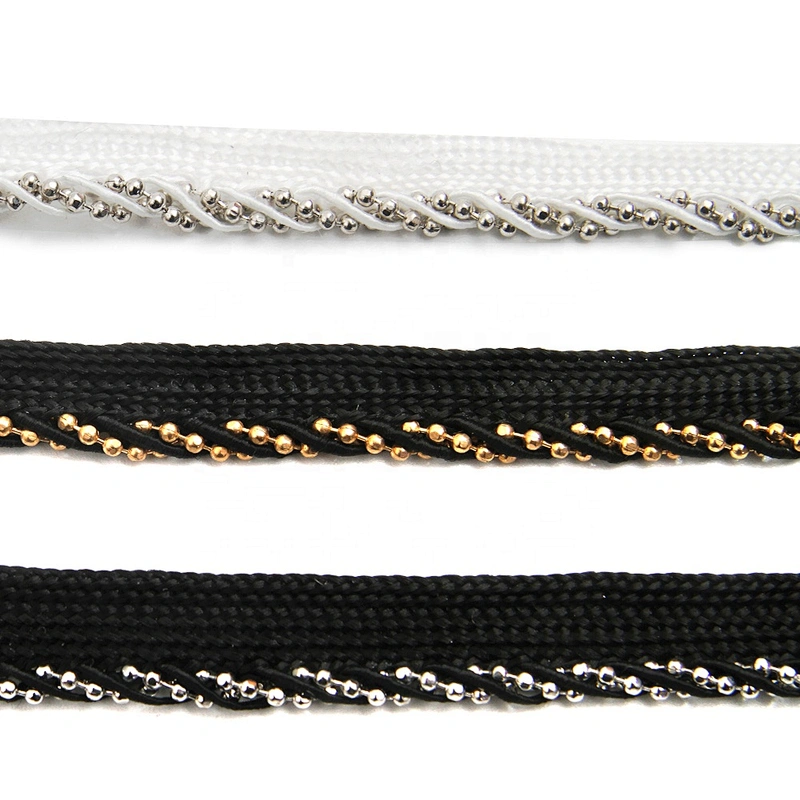 Wholesale Chain lace trim beaded 0.8 cm Sew-On lace trim Ribbons Lace trimmings for clothes  Accessories Polyester  Cotton
