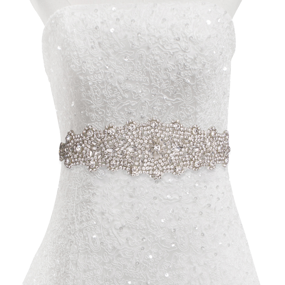 wholesale bling rhinestone trim Sew on Hot-fix bodice applique white wedding dress Crystal belt for Bridal Dress  Accessories