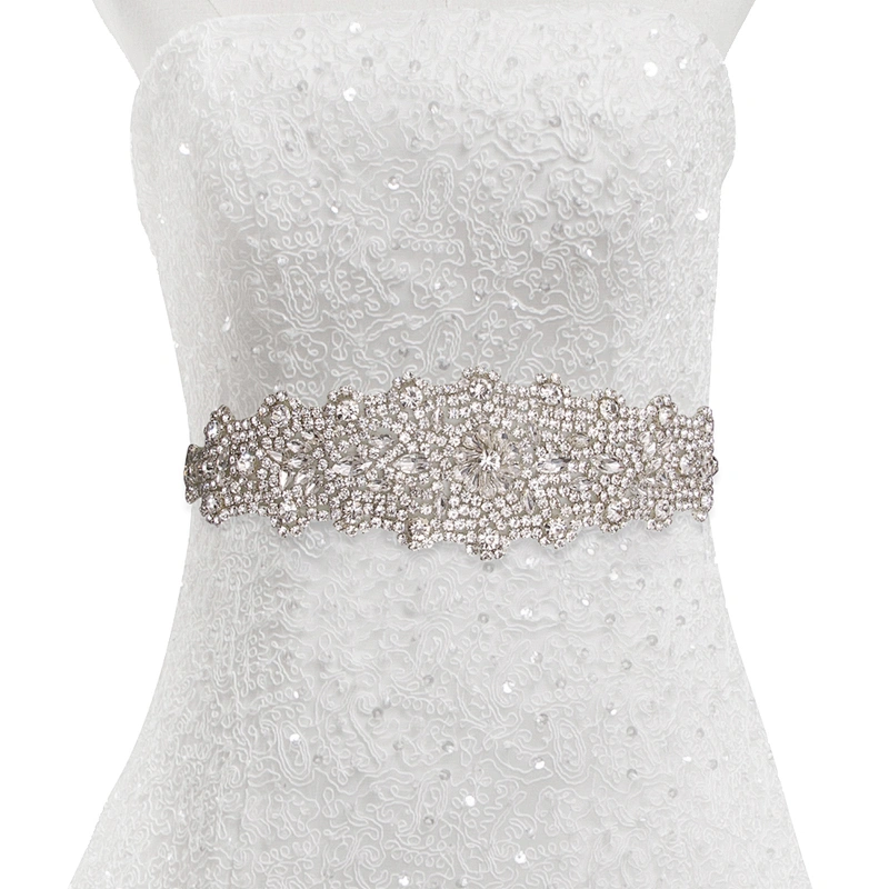 wholesale bling rhinestone trim Sew on Hot-fix bodice applique white wedding dress Crystal belt for Bridal Dress  Accessories