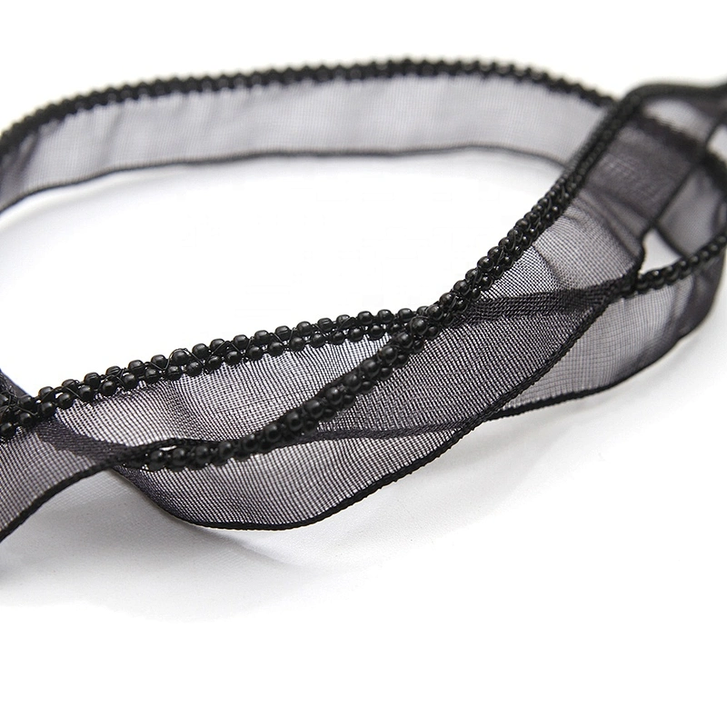 Wholesale Chain lace trim black beaded 1.1 cm Sew-On lace trim Polyester net mesh Lace trimmings for clothes  Accessories