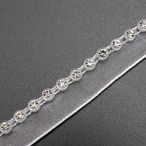 Wholesale Chain lace trim rhinestone 1.2 cm Sew-On lace trim Polyester net mesh Lace trimmings wedding for clothes  Accessories