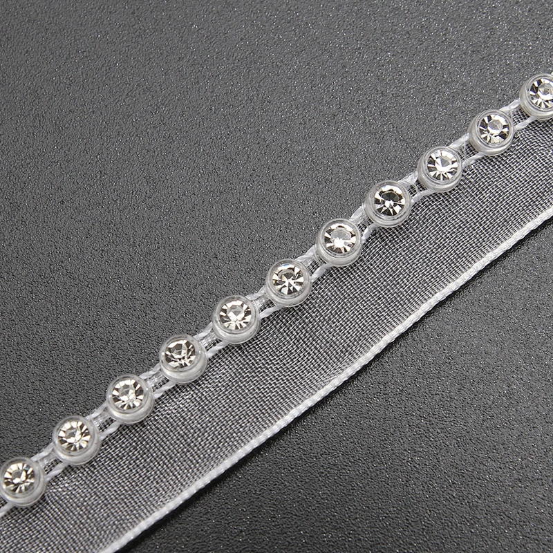 Wholesale Chain lace trim rhinestone 1.2 cm Sew-On lace trim Polyester net mesh Lace trimmings wedding for clothes  Accessories