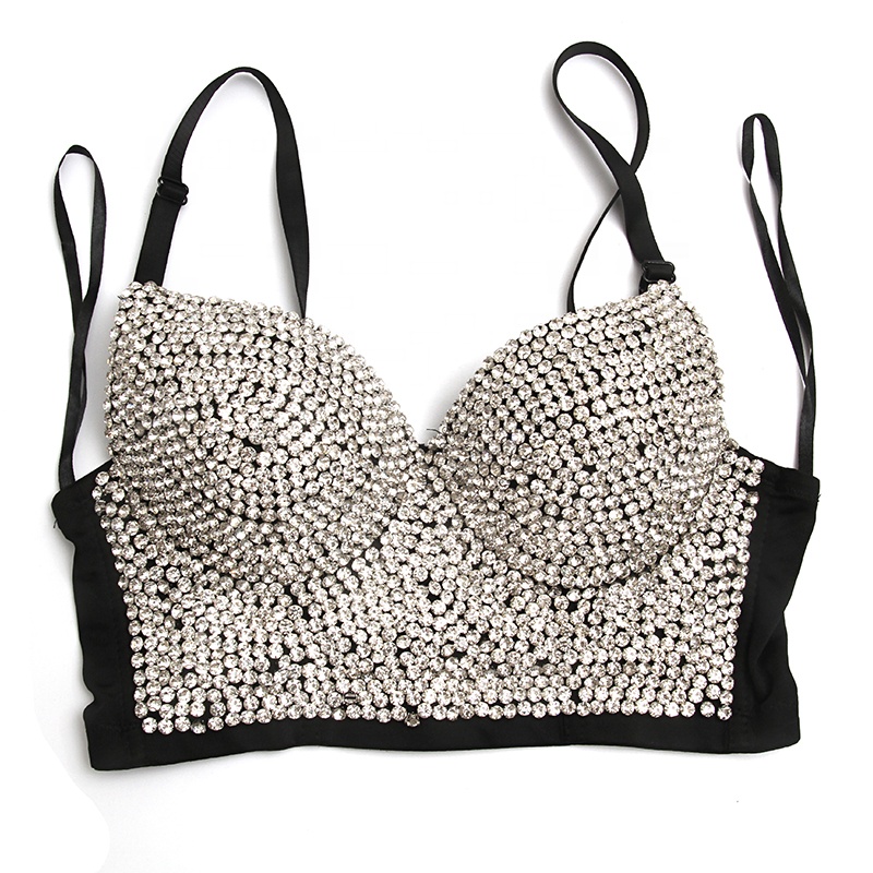 High corset crop top sexy black women's handmade rhinestone diamond fashion sexy underwear young girl sexy underwear