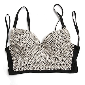 High corset crop top sexy black women's handmade rhinestone diamond fashion sexy underwear young girl sexy underwear