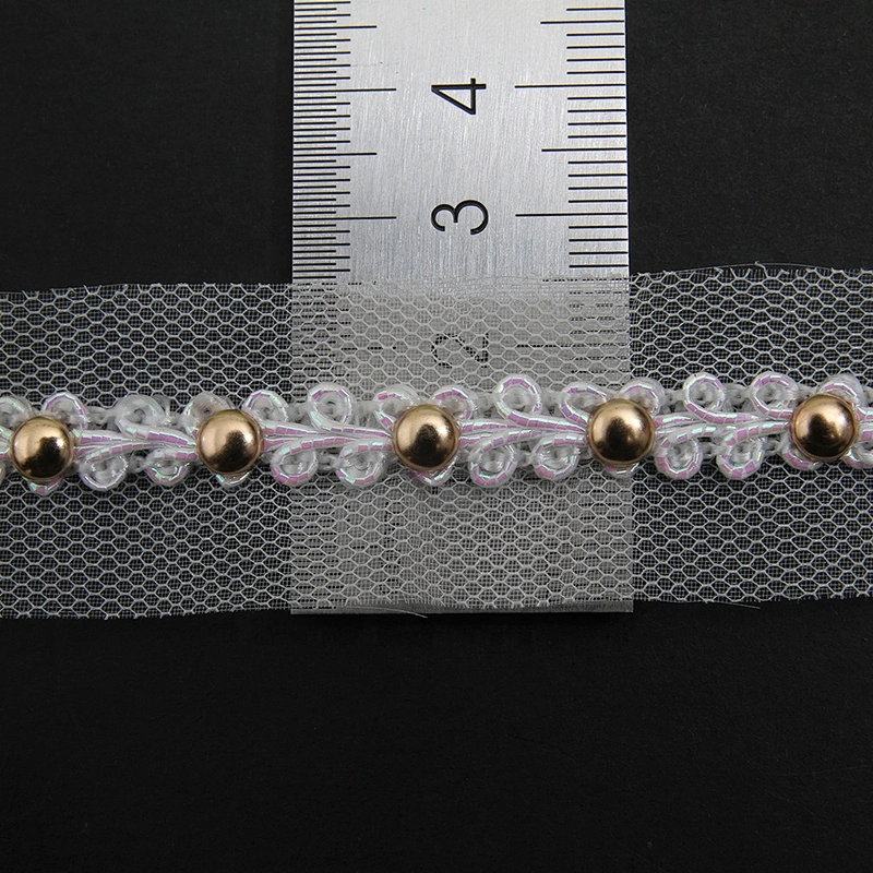 Wholesale 2.5cm Size Studs trim ribbon diy handmade costume dress sewing bead lace trim Design Rivets Sequins Trims