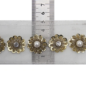 kavatar  wholesale new Handmade Bead lace Embroidered Tulle Trim wedding with Accessories Beads Crystals & Rhinestones