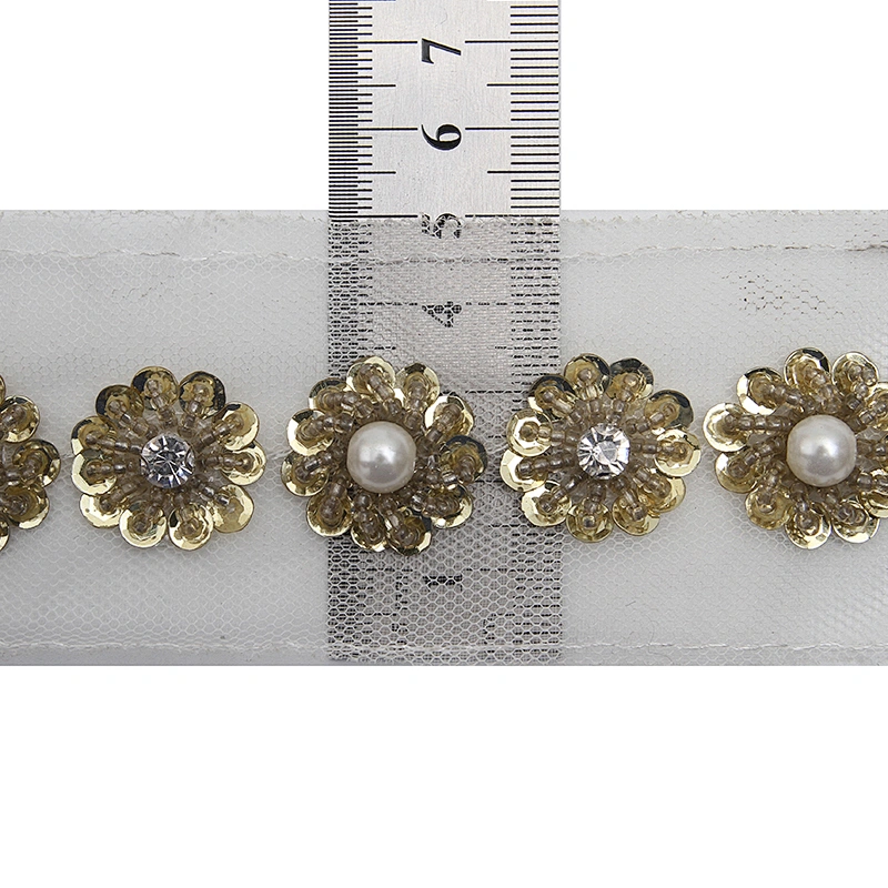 kavatar  wholesale new Handmade Bead lace Embroidered Tulle Trim wedding with Accessories Beads Crystals & Rhinestones