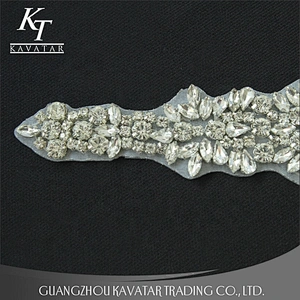 Kavatar Hot Sale Neckline Sew On Fabric  Applique rhinestone  bling Crystal belt for Bridal Dress Accessories