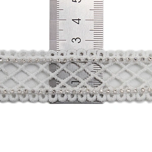 Wholesale Chain lace trim rhinestone 2.4 cm Sew-On lace trim Polyester net mesh Lace trimmings wedding for clothes  Accessories