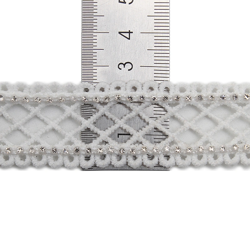 Wholesale Chain lace trim rhinestone 2.4 cm Sew-On lace trim Polyester net mesh Lace trimmings wedding for clothes  Accessories