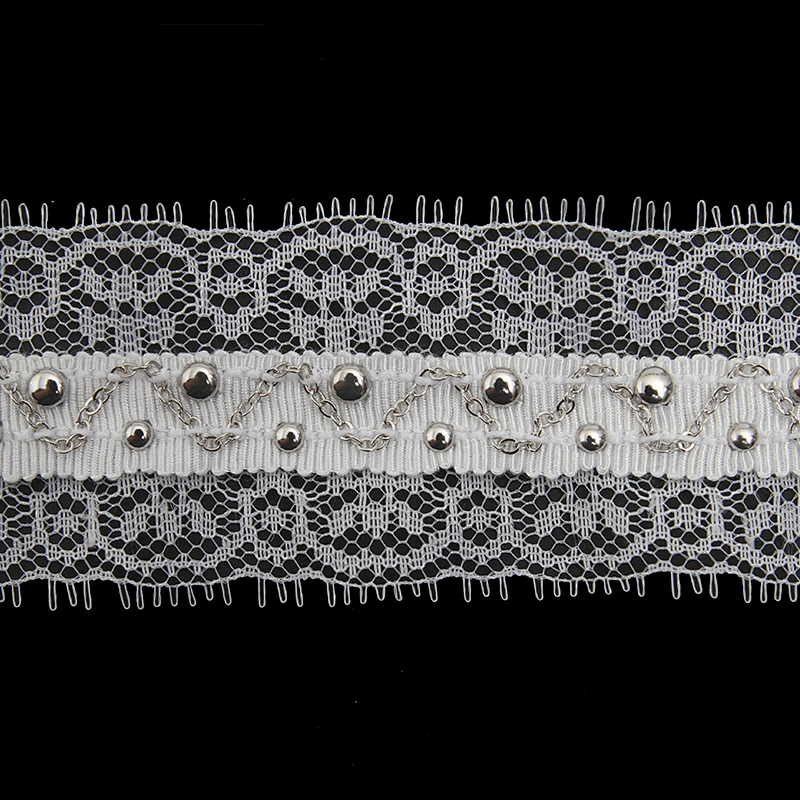Wholesale Chain lace trim rhinestone 4 cm Sew-On lace trim Polyester net mesh Lace trimmings wedding for clothes  Accessories