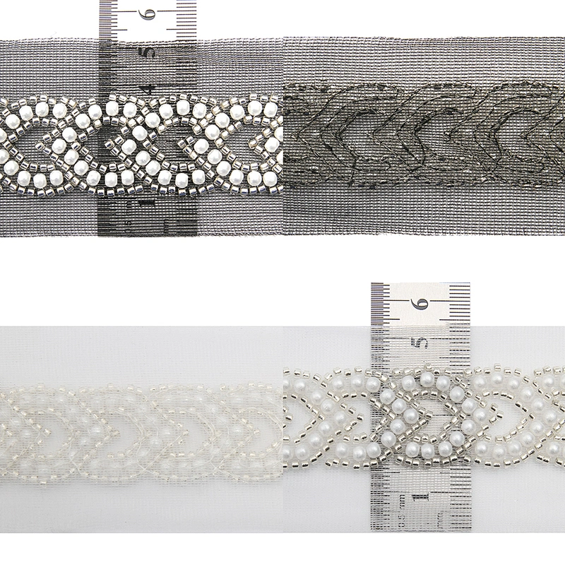 Wholesale Embroidery beaded lace trim 5.2 cm Mesh fabric lace trims beautiful Accessories for dress 3D wedding Designer