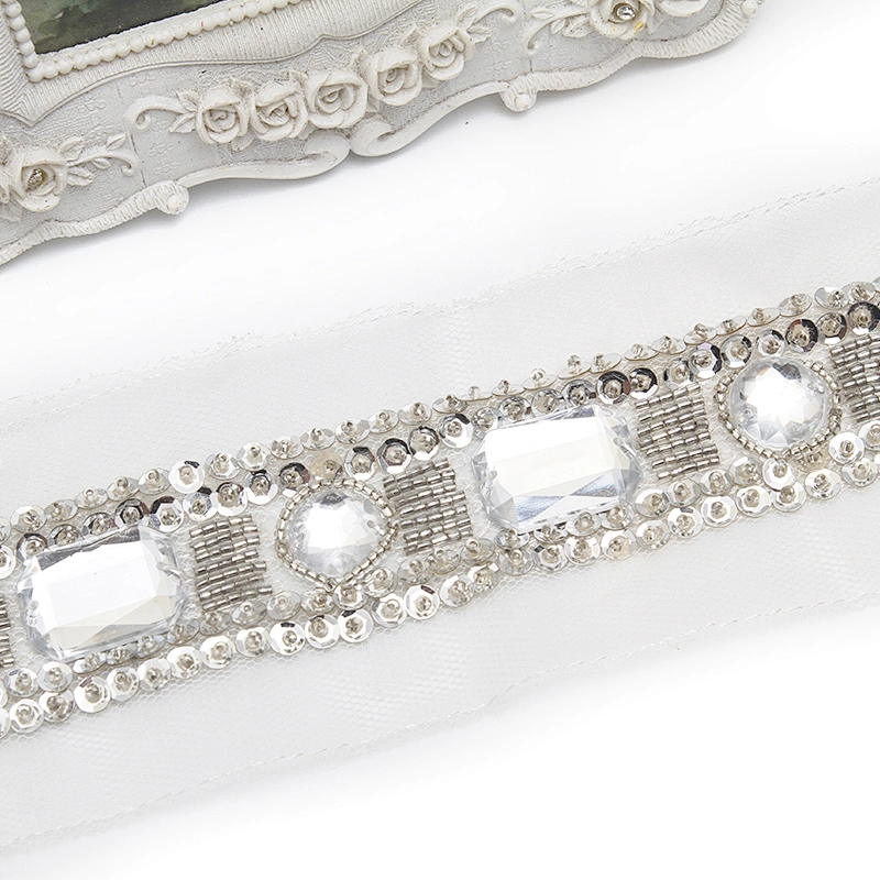 kavatar  wholesale new Handmade Bead lace Embroidered Tulle Trim wedding with Accessories Beads Rhinestones