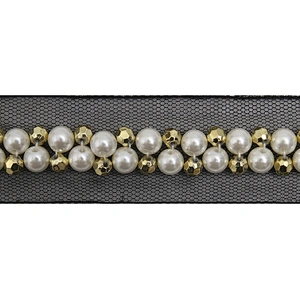 kavatar  wholesale new Handmade Bead lace Embroidered Tulle Trim wedding with Accessories Beads Rhinestones