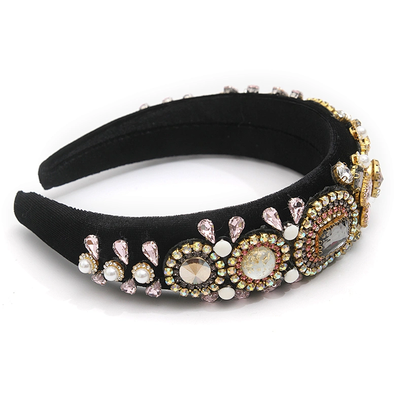 wholesale Hair Decoration Velour Crystal And Rhinestone Cup chain Decorated hair accessories Hairbands WOMEN HEADBAND
