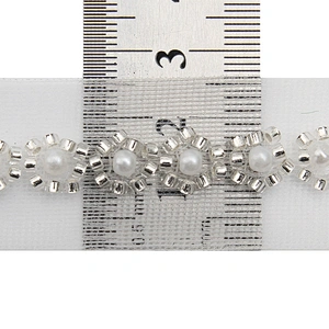 Wholesale Embroidery beaded lace trim 2.6 cm Mesh fabric lace trims beautiful White Accessories for dress 3D wedding Designer