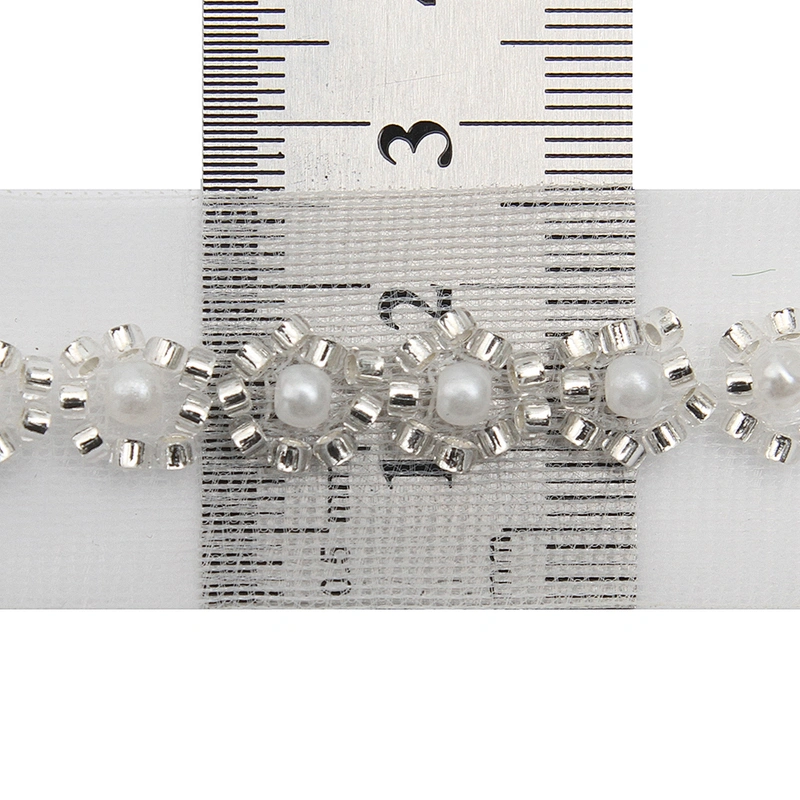 Wholesale Embroidery beaded lace trim 2.6 cm Mesh fabric lace trims beautiful White Accessories for dress 3D wedding Designer