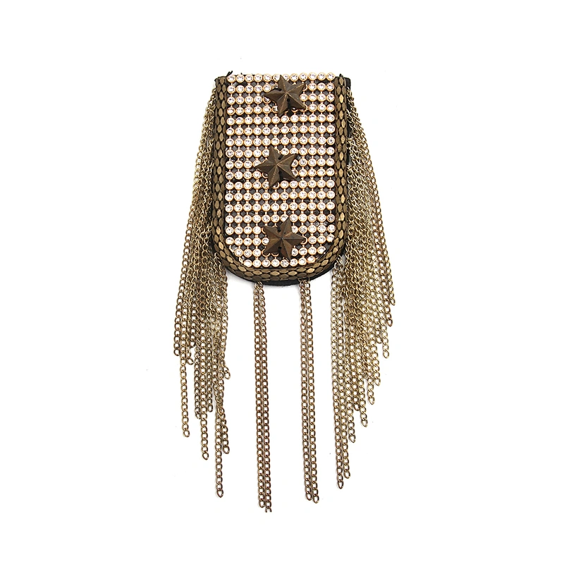 wholesale  designer badges cloth stickers Sew on for clothing accessories decoration 3D patch  rhinestone Metal Chain Tassel