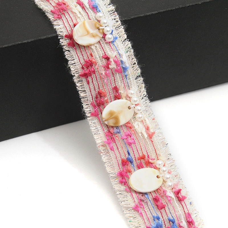 Shell shape Wholesale Personalized Multi lace trim pearl Embroidery Ribbon Cotton Ribbon trims and garment accessories