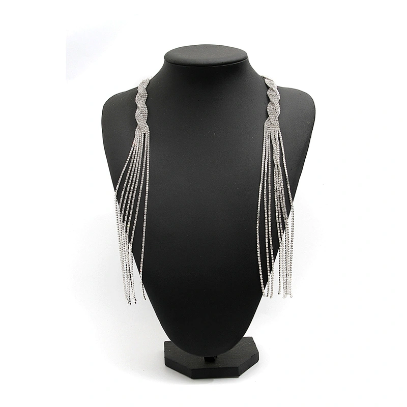 Wholesale Women Evening Party Dress Camisole  Plated tassel fringe alloy Rhinestone Chain Trim Bra Crystal Shoulder Strap