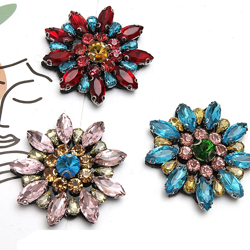 Christmas Cherry Flower Decorative Sew on Rhinestone Beaded Patches Wholesale patches for clothing