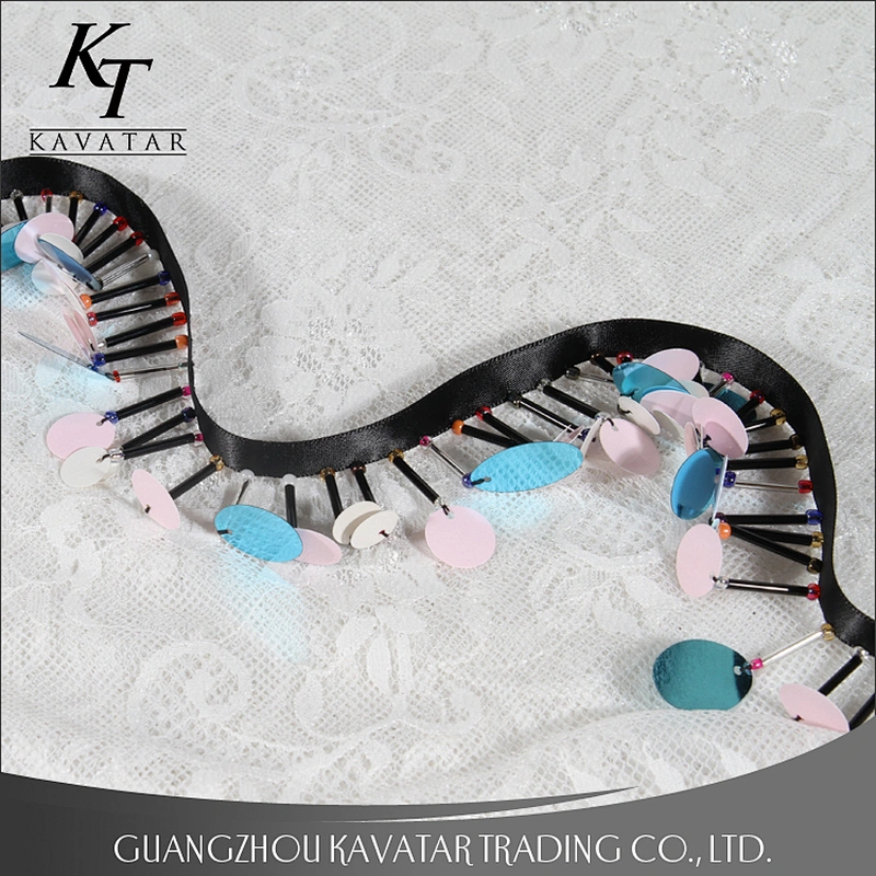 Wholesale strip beads fringe trim with plastic sequin