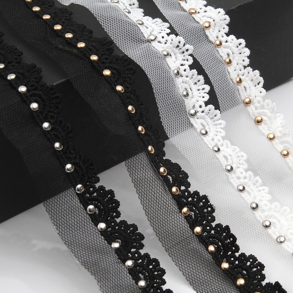 Wholesale 2.8cm Size Studs trim ribbon diy handmade costume dress sewing bead lace trim Design Rivets Trims