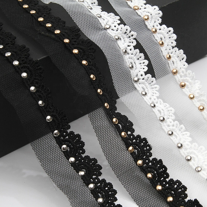 Wholesale 2.8cm Size Studs trim ribbon diy handmade costume dress sewing bead lace trim Design Rivets Trims